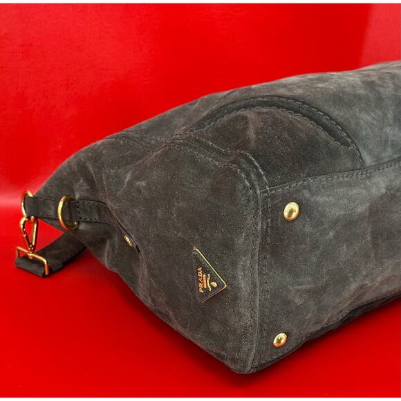 Prada Grafite Scamosciato Jumbo Spacious Brown Suede Shopping Overnight Tote Bag - Picture 9 of 16